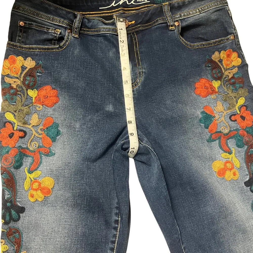 INC International Concepts Embroidered Flare Leg Jeans | Floral Detail | Mid-Ris - Picture 4 of 9